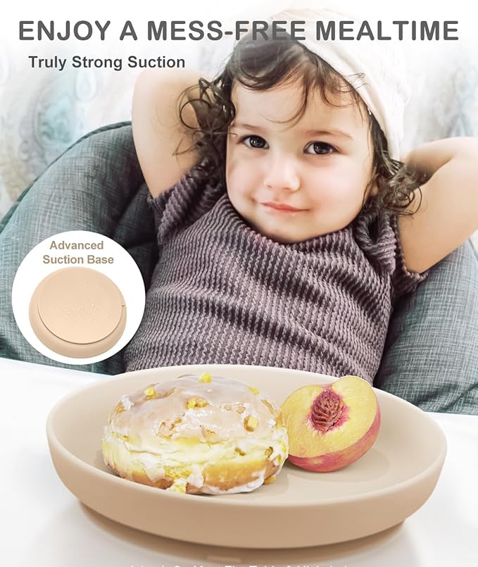Onyucean Classic Silicone Suction Plates for Toddler Baby Kids (3 Pcak), BPA Free Baby Plates with Suction that Stick & Stay, Deeper Toddler Dishes Microwave & Dishwasher Safe