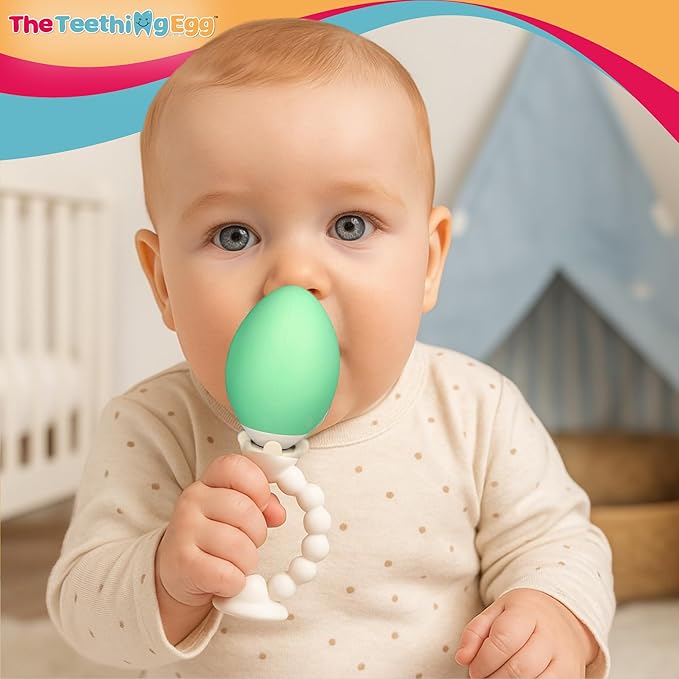 The Teething Egg and Grippie Ring - Baby Development Toys, Teether for 3, 4, 6, 12 Up to 18 Months Old Boy or Girl, Sensory Toys, A Baby Registry Must Have, Mint
