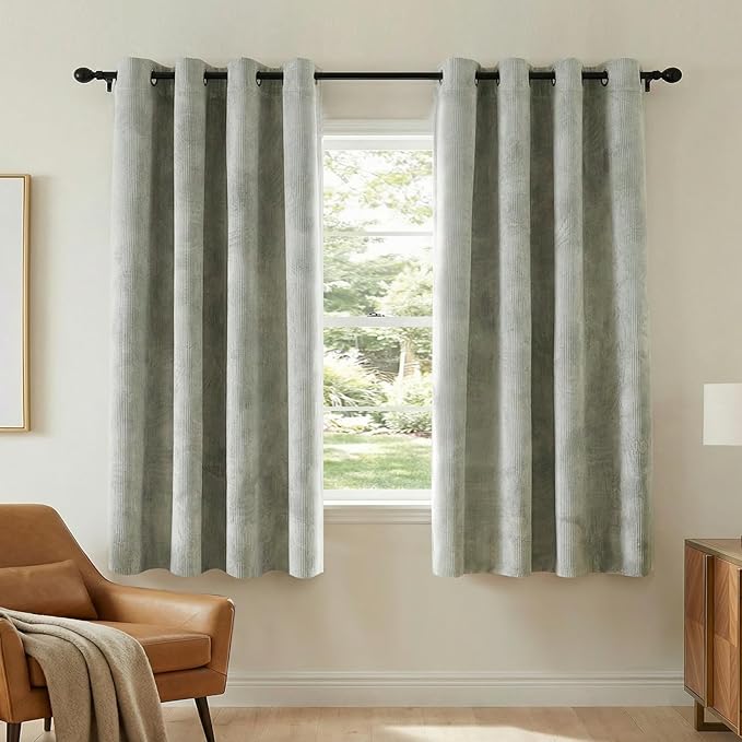 H.VERSAILTEX Velvet 100% Blackout Curtains for Living Room Full Light Blocking Curtains Thermal Insulated Room Window Drapes Soft Luxury Curtains Grommet Top 2 Panels (55" W x 63" L, Sage)