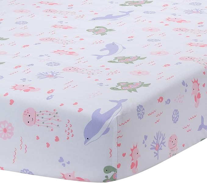 Lambs & Ivy Sea Dreams Soft White 100% Cotton Nautical Ocean Fitted Crib Sheet