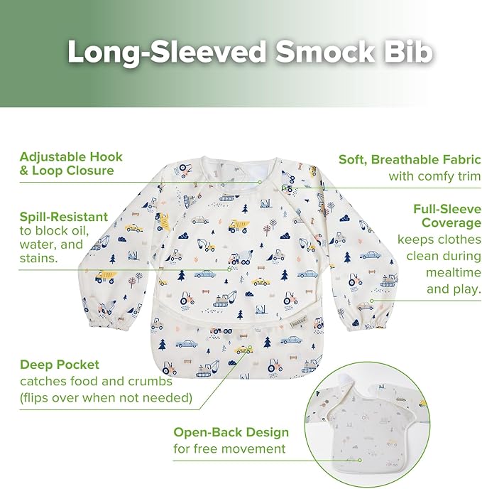 haakaa Long Sleeve Baby Bib, Waterproof & Adjustable Baby Smock Bib for Eating, Painting & Play, Easy Wipe Clean, 6–24M