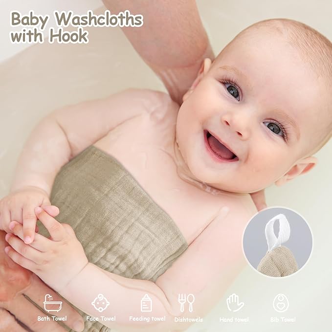Looxii Muslin Baby Washcloths 6 Pack, 100% Cotton Baby Wash Cloths for Baby Face Body, 12x12 inches Large Soft Absorbent Face Towels for Newborns