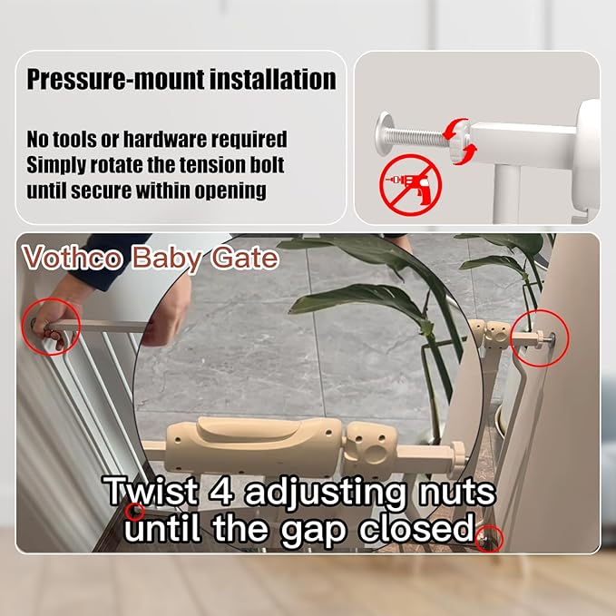 Extra Wide Baby Gate 85.8-90.5 Inch, Pressure Mounted No Drilling, for Stairs & Doorways, Metal White Indoor Safety Gate for Kids and Dogs