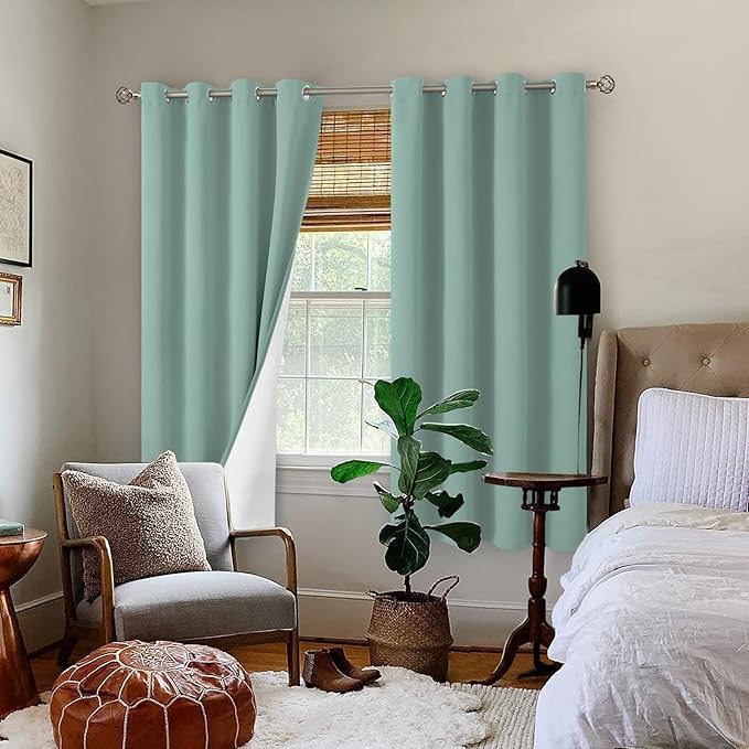 BGment Frosty Green Curtains for Bedroom 63 Inch Length, 100% Blackout Curtains Thermal Insulated Bedroom Curtains 2 Panels Soundproof Window Drapes, Each Grommet Curtains 52 Inch Wide