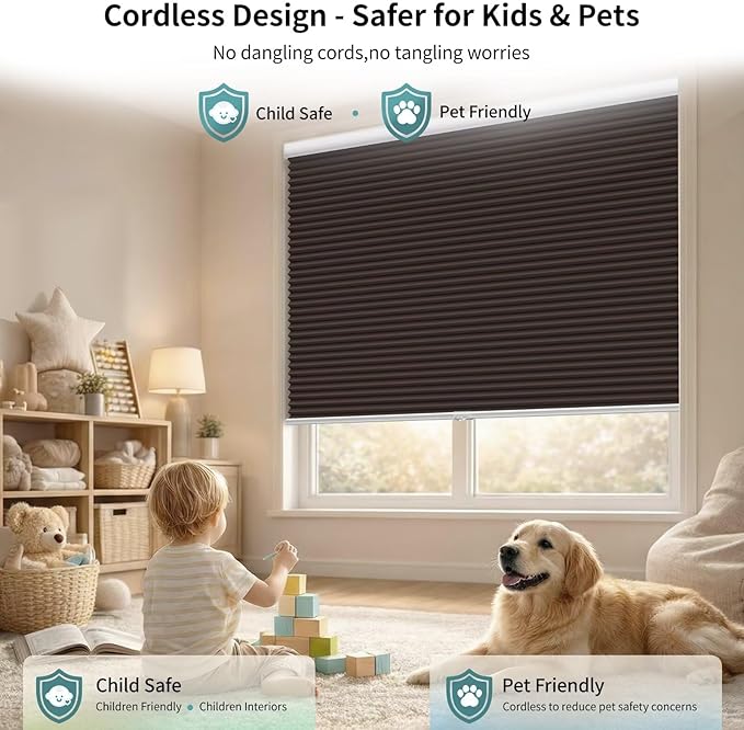 MYshade Cordless Blackout Cellular Shades for Windows, Honeycomb Window Shades with Thermal Insulation, Child & Pet Safe Room Darkening Shade, Easy Install,38" W x 72" H, Taupe
