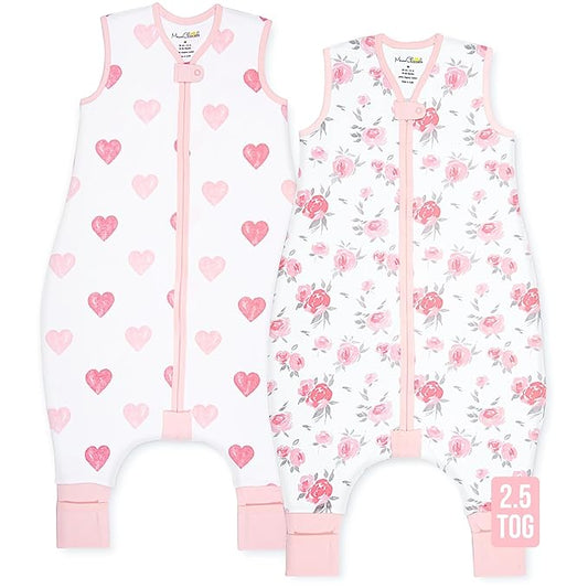 Mama Cheetah Toddler Sleep Sack with Feet 2T, 2.5 TOG Organic Cotton Baby Sleeping Bag with Legs, Baby Wearable Blankets for Walkers w/ 2-Way Zipper, Baby Sleep Sack for Girls Boys, Medium