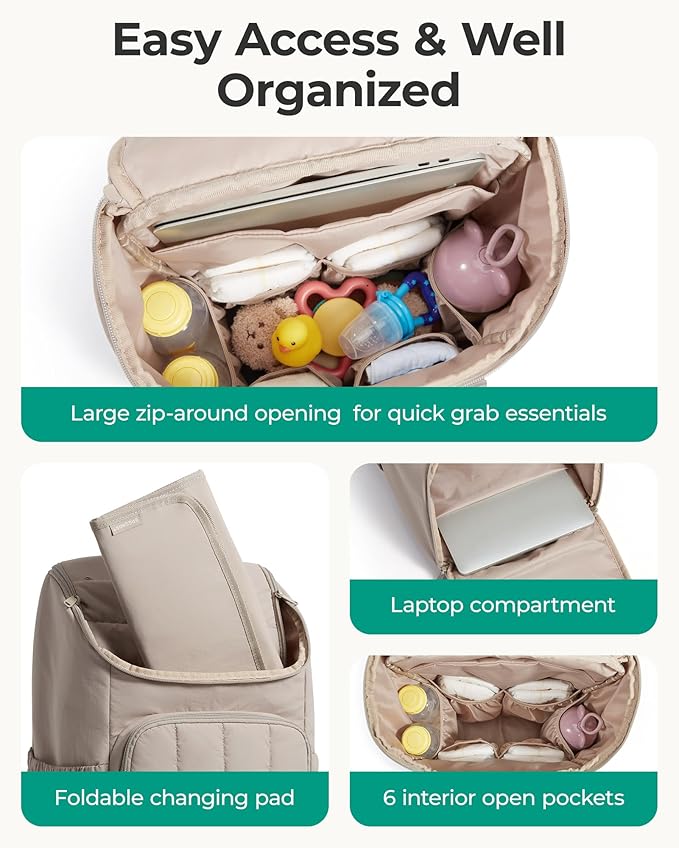 BAGSMART Diaper Bag Backpack, Large Baby Diaper Bag, Quilted Puffy Baby Bag for Mom with Quick-access Insulated Pockets, Lightweight Versatile Travel Backpack