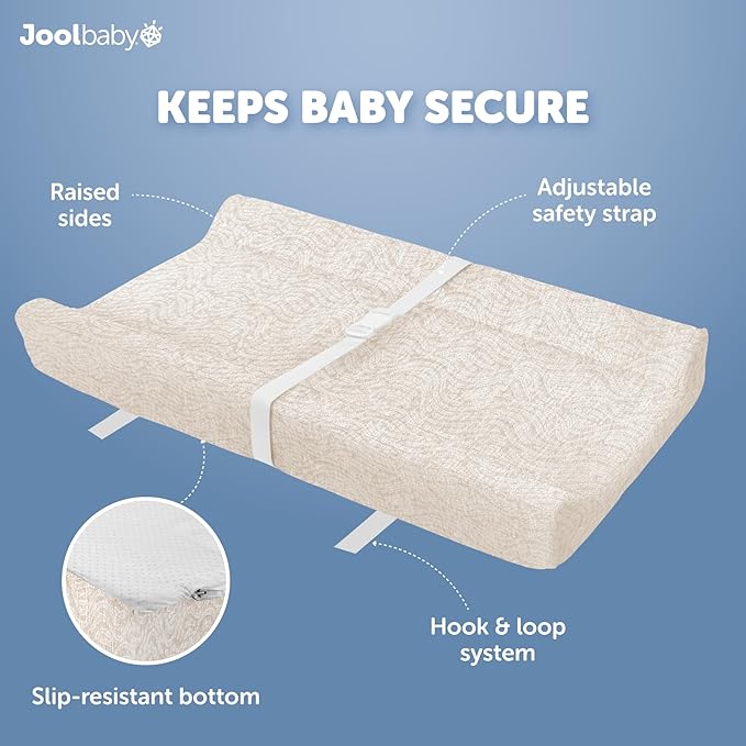 Jool Baby Serenity Soft Changing Pad + Washable Cover, Non-Slip - Fits Standard Changing Tables & Dressers (Wave Pattern, Oatmilk)