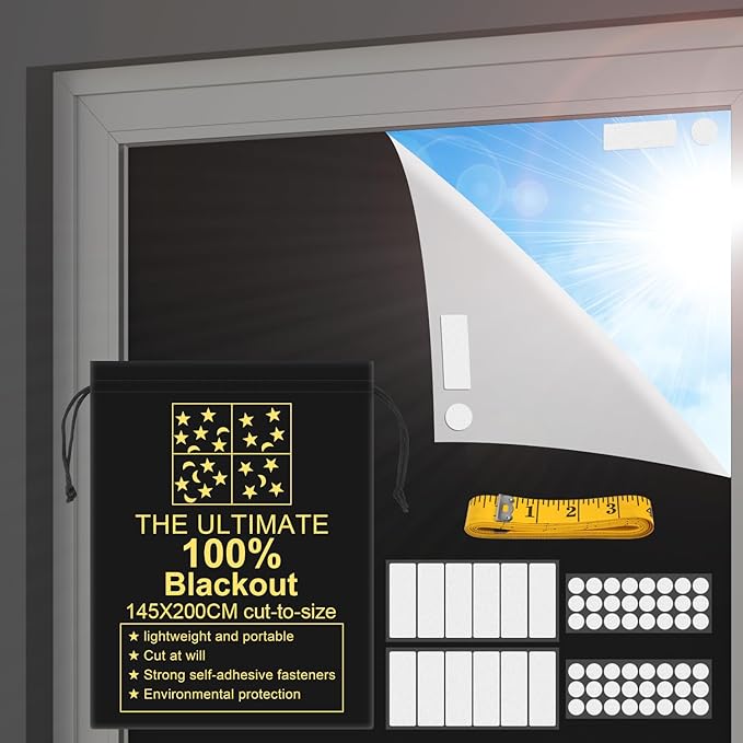 Portable Blackout Shades (79" x 57") Window Curtains, 100% Blackout Material Temporary Blinds for Baby Nursery, Bedroom, Dorm Room, Office or Travel Use