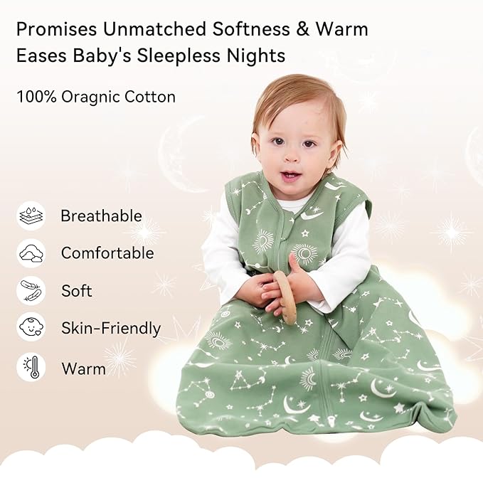 Unnivoll Baby Sleep Sack 18-24 Months 3 Pack 100% Cotton Lightweight 0.5 TOG Wearable Blanket Baby Sleep Bag with 2-Way Zipper for Infant Toddler
