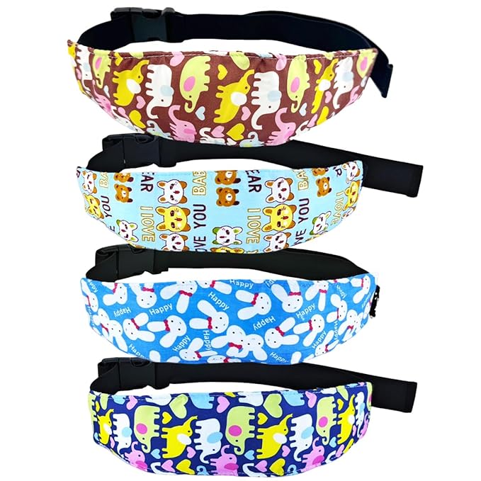 4 Pcs Baby Car Seat Head Support Toddler Infant Head Support Neck Relief Strap Headrest Sleeping Traveling for Kids Children Child Baby(Bear, Rabbit, Elephant, Brown Elephant)