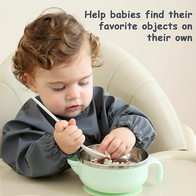 PewinGo Baby Bib with Long Sleeves Bib & BLW, Machine Washable & Soft and Skin-Friendly Material, Coverall Bibs for Baby Feeding, Waterproof and Easy to Clean, for Baby Infant Toddlers (Dark Grey)
