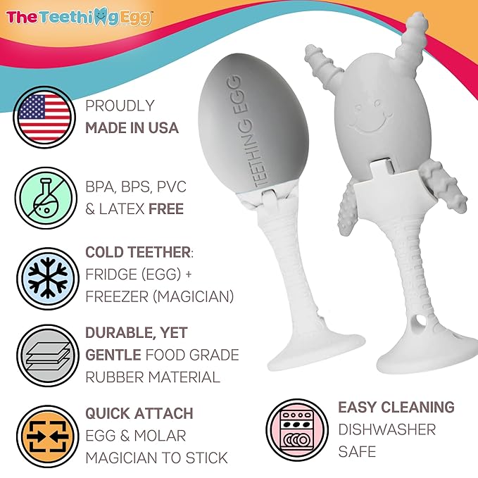The Teething Egg and Molar Magician Bundle - Baby Development Toys, Teether for 3-12+ Old Boy or Girl, Sensory Toys, A Baby Registry Must Have, 4 Items, Gray