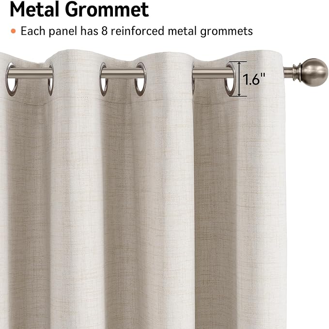 100% Blackout Shield Linen Blackout Curtains for Bedroom, Beige Grommet Curtains for Living Room, Thermal Insulated Room Darkening Drapes for Nursery, Boho Home Decor, 50" W x 84" L, 2 Panels