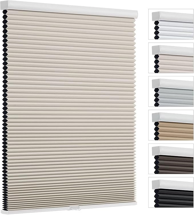 Changshade Cordless Blackout Cellular Shades for Indoor Windows Doors, Black Out Room Darkening HoneyComb Blinds Thermal Insulated 1.5 Inch Cell for Home, Bedroom, Bathroom, Nursey, 46"W×64"H, Beige