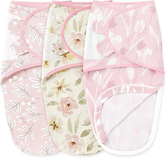 Baby Swaddles for Newborns with Zipper, 100% Cotton Newborn Swaddle Sack, 3 Pack Baby Swaddles 0-3 Months Swaddle Sleep Sack for Newborn Baby Boy Girl Pink Flower