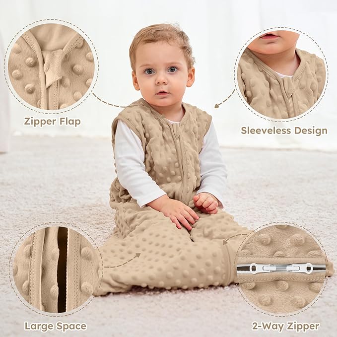 Yoofoss Fleece Baby Sleep Sack 18-24 Months with Plush Dots, TOG 1.5 Baby Wearable Blanket with 2-Way Zipper, Cotton Toddler Sleep Sack Fleece