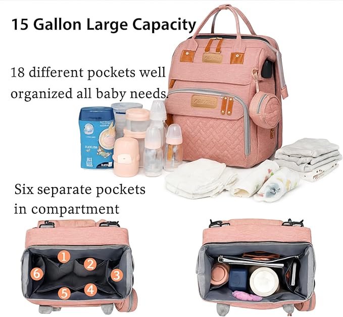 Baby Diaper Bag with Changing Station, Waterproof Diaper Bag Backpack for Mom/Dad, Baby Shower Gifts, w/USB Charging Port, Insulated Bottle Holders & Pacifier Case, XL Storage Backpack, Pink