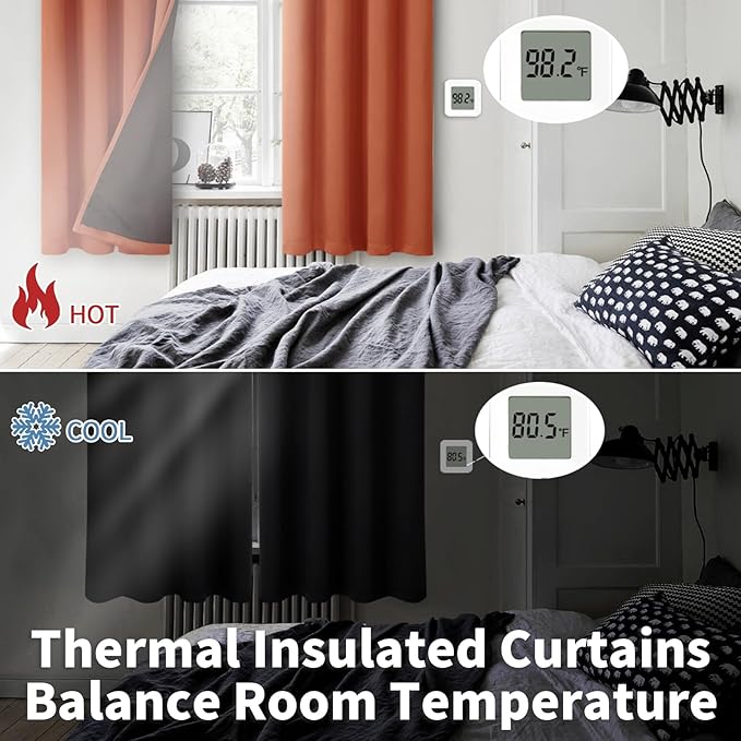 BGment Thermal Insulated 100% Blackout Curtains 45 Inch Length 2 Panels, Total Light Blocking Curtains for Bedroom, Grommet Window Drapes with Thick Black Liner, 52 Inch Wide Each Panel, Terracotta
