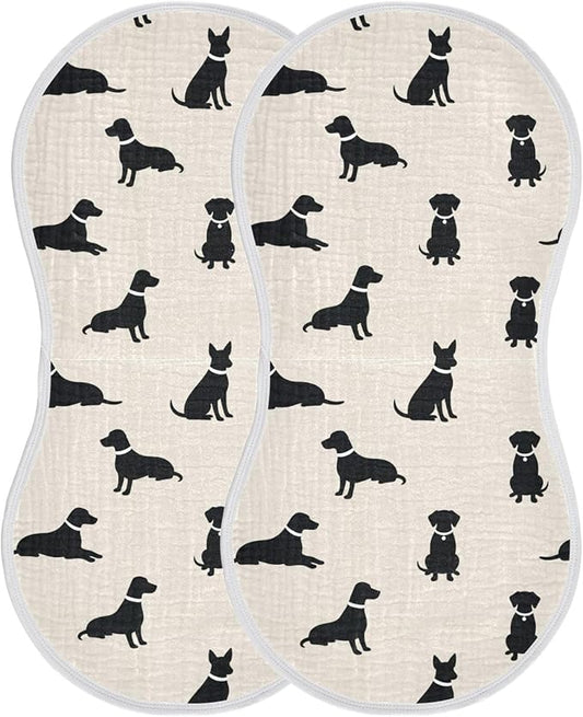 Qinllo 2 Pack Muslin Burp Cloths Dogs Beige Cotton Baby Burp Cloths Absorbent Soft Burping Cloth Washcloths for Newborn Must Haves 22x11 Inch