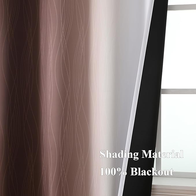 Estelar Textiler Brown and Greyish White Gradient Blackout Curtains for Sliding Door, Thermal Insulated Ombre Drapes, Full Light Blocking Energy Saving Curtains for Living Room,52Wx108L,2 Panels