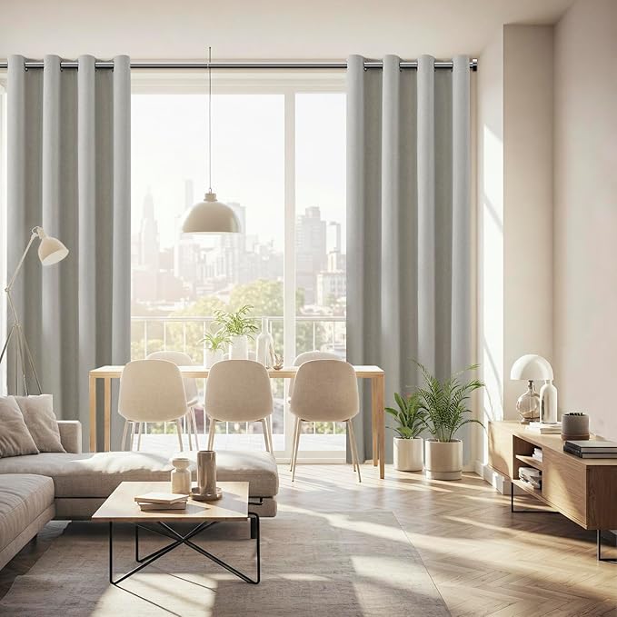 ChrisDowa 100% Blackout Greyish Beige Solid Curtains 84 Inches Long 2 Panels for Bedroom Living Room,Farmhouse Room Darkening Thermal Insulated Soundproof Grommet Top Window Treatment Drapes,52x84