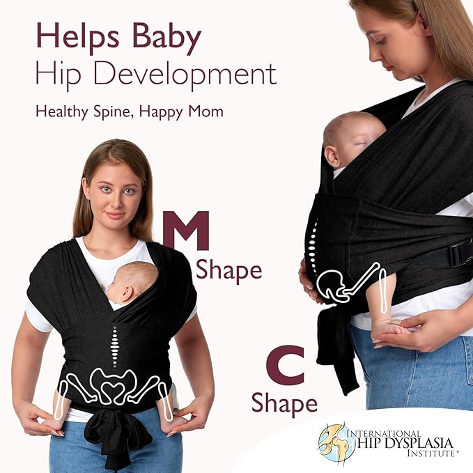 Momcozy Baby Wrap Carrier Skin-Friendly Fabric, Easy to Wear Baby Carrier Sling T-Shirt Design, Hands Free Baby Carriers Newborn to Toddler 8-35lbs, Adjustable Buckle Suit for Waist Waist 47-57, Black