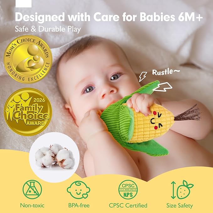 hahaland Baby Sensory Toys - 16 PCS My First Fruit Vegetable Color Sorting Play Food Crinkle, Rattle, Baby Toys 6-12 Months Montessori Toys for 1 Year Old Boy Girl Toddler Valentines Day Gifts Easter