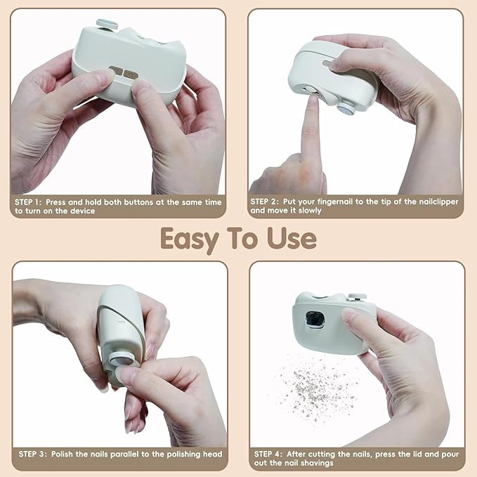 Electric Nail Clippers for Seniors,Smart Nail Clippers 2026 New 3 in 1 Electric Toenail Clipper with Polishing and LED Light,Smart Toenail Clipper 2 Adjustable Speeds for Adults,Baby (Apricot)