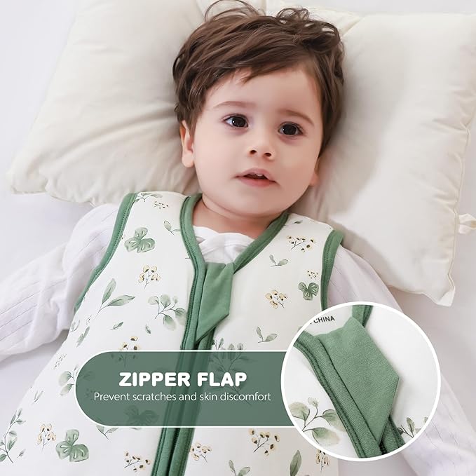Mosebears Sleep Sack Baby Winter Wearable Blanket with 2-Way Zipper,2.5 TOG Cotton Sleep Sack Unisex(Plant,12-18 Months)