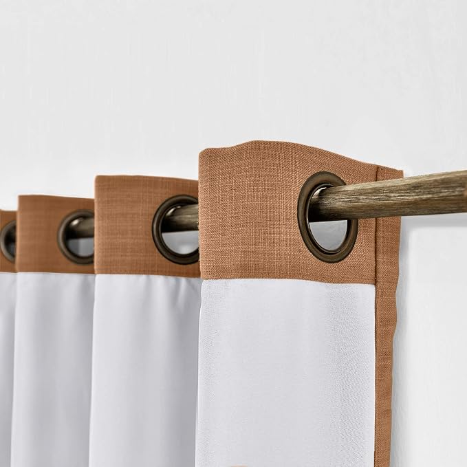 ChadMade 72W x 96L Inch Orange Faux Linen Curtain Drapes with Blackout Lining, Room Darkening Antique Bronze Grommet Curtain for Sliding Glass Door Patio Door Living Room (1 Panel)