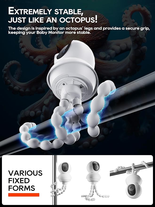 Baby Monitor Mount - Universal Adjustable Baby Camera Mount for Nanit Pro, Hello Baby, Kasa & Most Baby Monitors, Attaches to Crib Cot Shelves or Furniture （White）