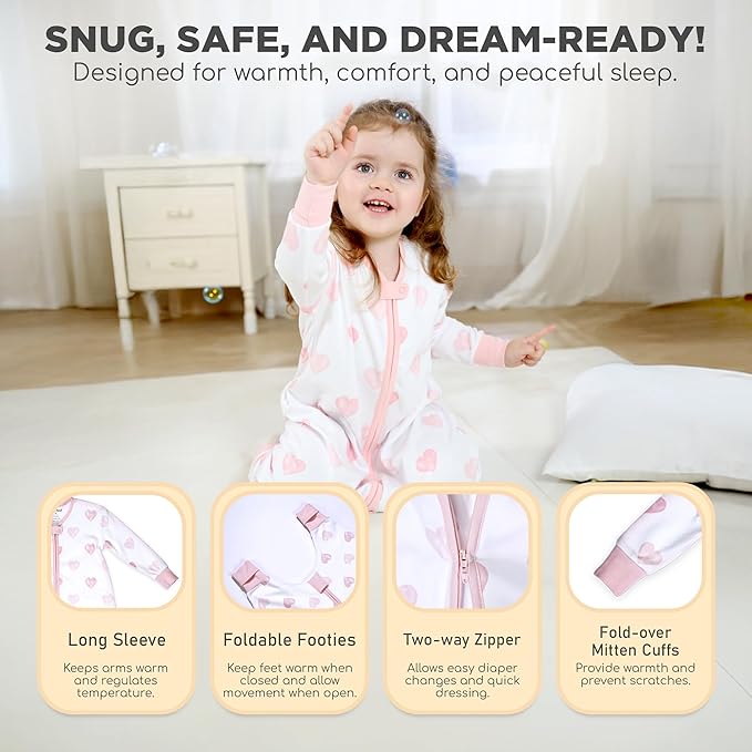 Mama Cheetah Toddler Sleep Sack with Feet, Long Sleeve 0.5 TOG Organic Cotton Baby Sleeping Bag with Legs, Wearable Blanket for Walkers w/ 2-Way Zipper, Toddler Blanket for Girls & Boys 6-18 M