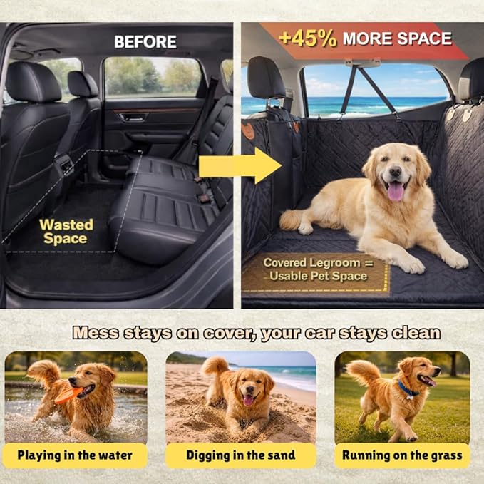 Back Seat Extender for Large Dogs, Dog Car Seat Cover Hard Bottom Holds 400lbs, Waterproof Nonslip Dog Hammock for Car, Large Car Seat Protector for Car, SUV, Truck, Universal Fit