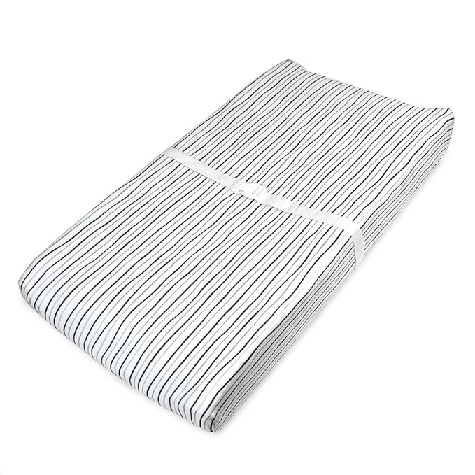 American Baby Company Printed 100% Cotton Knit Fitted Contoured Changing Table Pad Cover - Compatible with Mika Micky Bassinet, Silver Black Stripe, for Boys and Girls