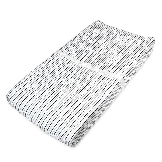 American Baby Company Printed 100% Cotton Knit Fitted Contoured Changing Table Pad Cover - Compatible with Mika Micky Bassinet, Silver Black Stripe, for Boys and Girls