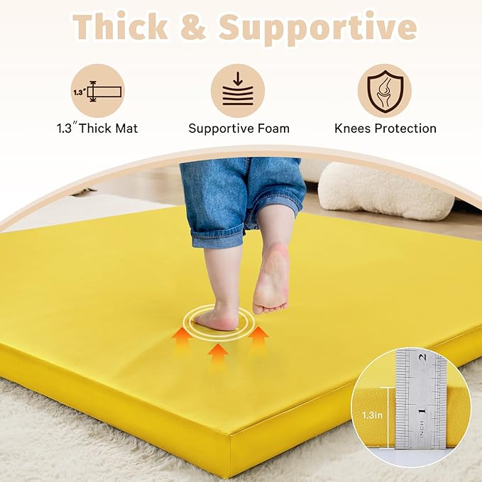 Waterproof Baby Play Mat for Floor 1.3"Thick Memory Foam 50*50 Cushion Playpen Playmat Tummy Time Crawling Mat Nursery Rug Pad Mattress Create Soft & Safe Area for Infants,Toddler,Kid,Yellow
