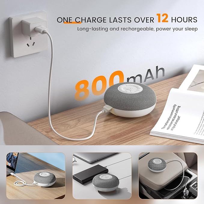YEVIK Portable Sound Machine for Baby, Soothing Sleep Assistant with 39 Sounds & Night Light for Nursery, Travel, Kids & Adults (USB-C Rechargeable, Auto-Off Timer)