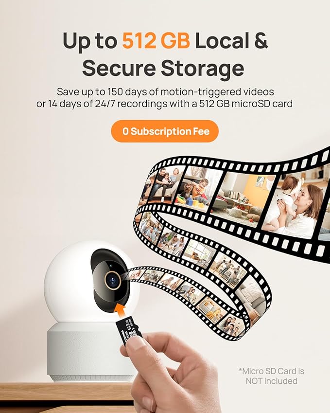 Anona 4K UHD Indoor Camera with 64GB SD Card, Pet/Dog/Baby Security Camera with Phone App, 360° Pan-Tilt, 2.4G/5G Wi-Fi 6, Auto-Tracking, Person/Pet/Baby Crying Detection, Privacy Mode, Two-Way Audio