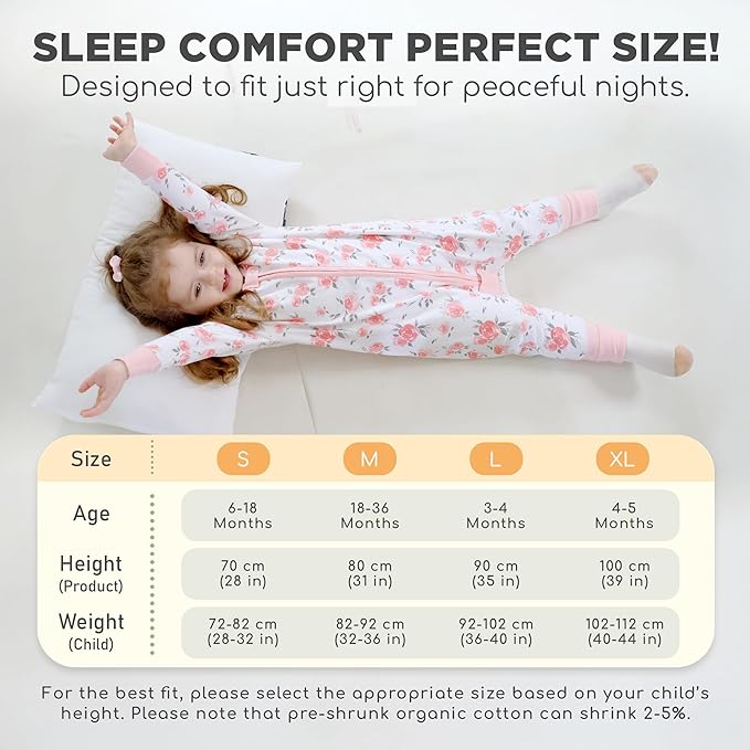 Mama Cheetah Toddler Sleep Sack with Feet, Long Sleeve 0.5 TOG Organic Cotton Baby Sleeping Bag with Legs, Wearable Blanket for Walkers w/ 2-Way Zipper, Toddler Blanket for Girls & Boys 6-18 M