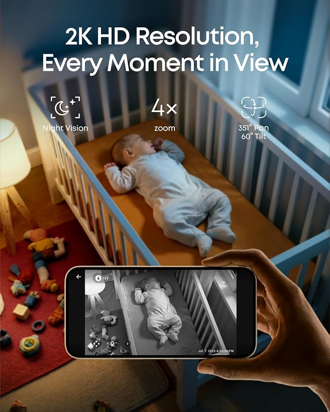 eufy Baby Monitor C10 with 2K HD Camera, 4.5" 480p Display, 4× Zoom, Pan-Tilt, Night Vision, Hybrid Wi-Fi & No Wi-Fi Connection, 12 H Battery, Motion, Cry, Noises, Temperature Alters, 2-Way Talk, VOX
