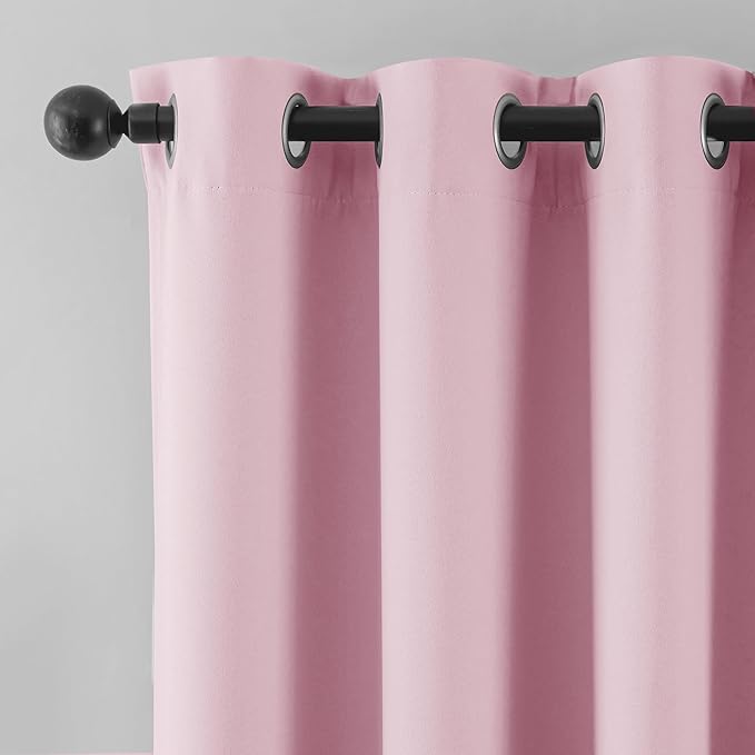 Beauoop Pink 100% Blackout Curtains 63 Inch Long 2 Panels for Bedroom Living Room Solid Room Darkening Thermal Insulated Soundproof Energy Saving Grommet Top Window Treatment Drapes, 52x63 2 Set