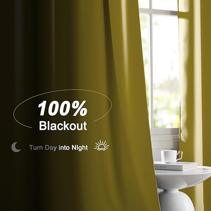 NICETOWN Paler Yellow 100% Blackout Curtains, 2 Panels 52x84 Inches for Living Room & Bedroom Drapes with Rod Pocket Back Tab, Energy Efficient Noise Reducing Thermal Insulated Window Treatments