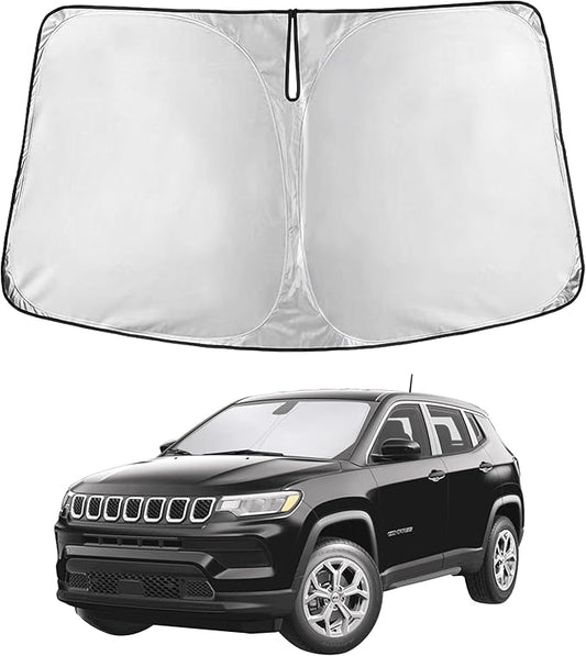 EcoNour Windshield Sun Shade Compatible for Jeep Compass 2017–2025 | SUV Front Window Sunshade | Foldable Sun Visor Protector | UV & Heat Blocking | Keeps Interior Cooler