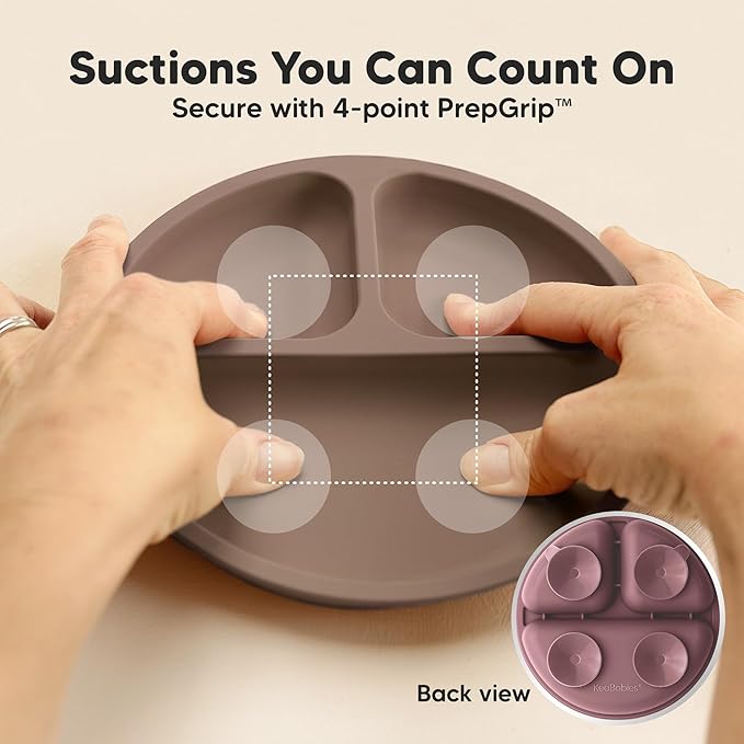 KeaBabies Suction Plates for Baby, Toddler - 3-Pack 100% Silicone Toddler Plates with Suction, Divided, BPA-Free Baby Led Weaning Essentials for Kids, Dishwasher, Microwave Safe, Durable (Rocky)