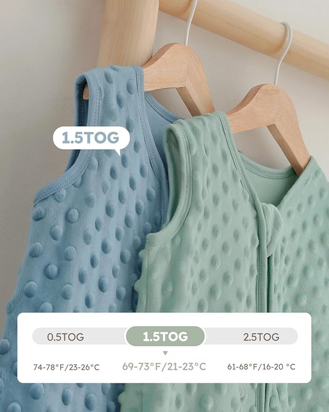 Yoofoss Fleece Baby Sleep Sack 6-12 Months with Plush Dots, TOG 1.5 Baby Wearable Blanket with 2-Way Zipper, Cotton Toddler Sleep Sack Fleece