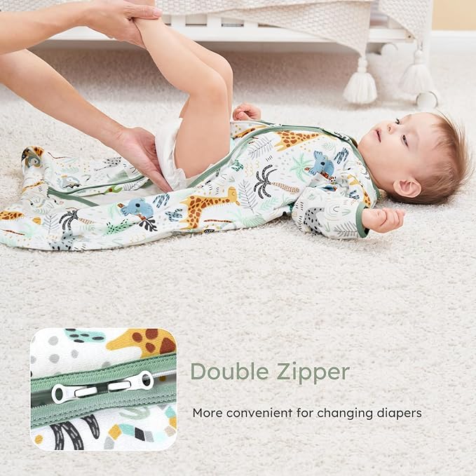 Yoofoss Baby Sleep Sack 12-18 Months Long Sleeve Wearable Blanket Baby 100% Cotton 2-Way Zipper 0.5 Tog Toddler Sleeping Sack, Lightweight(Large)
