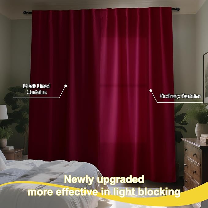 NICETOWN Wine Red 100% Blackout Window Curtain Panels, 52 x 84 Inches Cold & Full Light Blocking Thermal Insulated Draperies with Black Liner for Bedroom Nursery, Rod Pocket Style (2 Pieces)