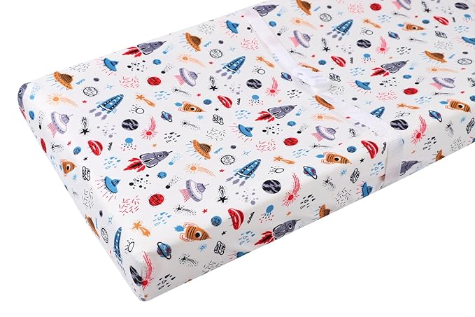 Tontukatu Changing Pad Cover Set 3 Pack Jersey Knit Ultra Soft for Baby Boys Girls Rocket Satellite/Car/Bus