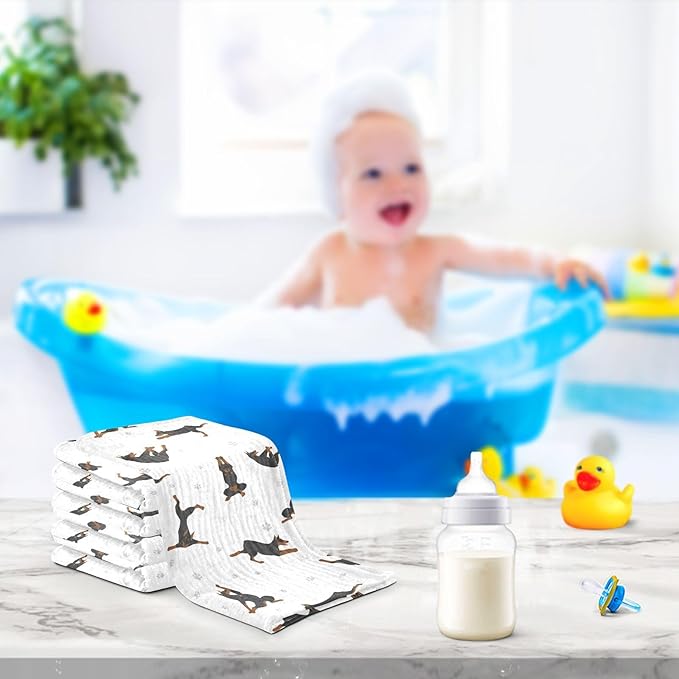 vvfelixl Baby Cotton Washcloths Exercises Doberman Dog Infants Bath Towel for Unisex Puppy Face Towels for Newborn, Natural Baby Wipes Delicate Skin, 11.8 X 11.8 inch, one sizex3
